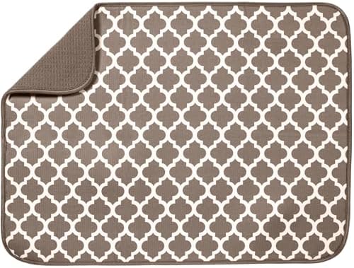 S&T INC. Dish Drying Mat, 18" x 24", XL, Tan Trellis
