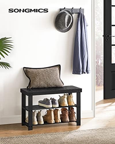 SONGMICS Shoe Rack Bench, 3-Tier Bamboo Entryway Bench, 27.6 Inches Width