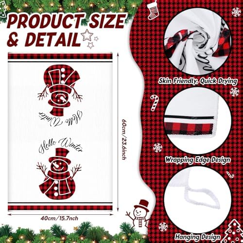 Pickmesh 12 Pcs Christmas Kitchen Towels and Oven Mitt Sets 4 Buffalo Oven Mitts 4 Snowman Dish Towels and 4 Plaid Pot Holders Xmas Tree Cooking Accessories for Winter Holiday Decoration Home Baking