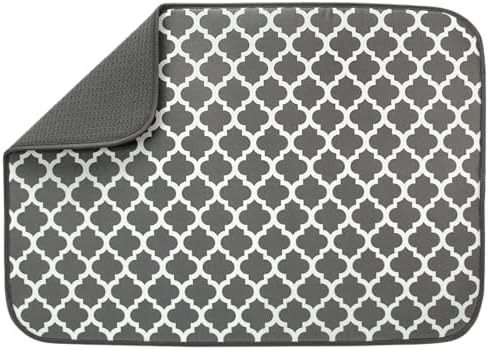 S&T INC. Dish Drying Mat, 18" x 24", XL, Grey Trellis