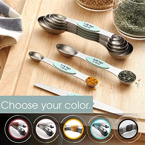 Spring Chef Stainless Steel 8 Magnetic Measuring Spoons Set, 2 Pack, Mint