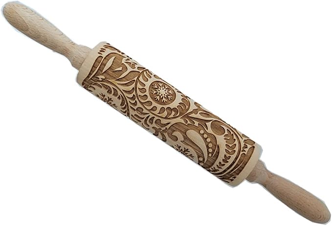 MIZORLIE 14.9"Paisley Engraved Embossed Rolling Pin, Christmas Snowflake Flower by MIZORLIE