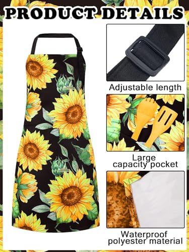 Bencailor 6 Pcs Sunflower Bee Aprons for Women with Pockets, Waterproof
