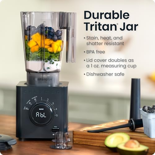 Chefman Obliterator 48 oz Countertop Blender for Smoothies, 1380W Motor to Crush Ice, Nuts, and Frozen Fruit with Stainless Steel Blade, Auto Blend Function, Includes 20 oz Travel Jar