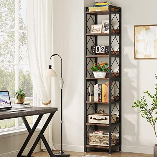 Tribesigns 78.7 Inch Tall Skinny Narrow Bookshelf Bookcase, Brown