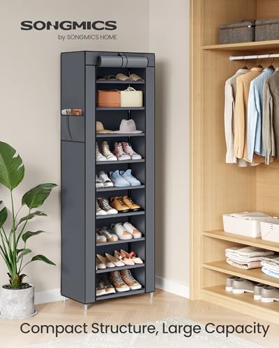 SONGMICS 10-Tier Shoe Rack with Cover, Shoe Storage Cabinet for 20 Pairs
