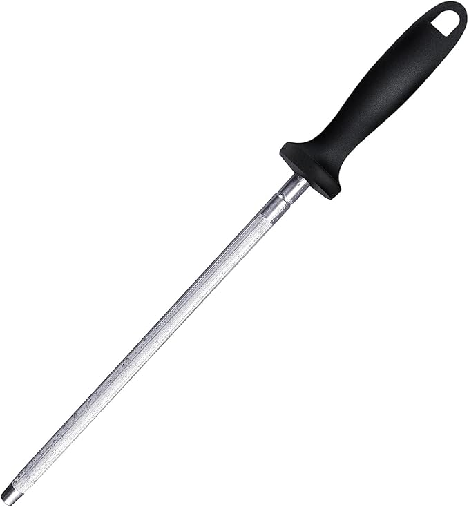 Knife Sharpener Rod, 13 Inch Carbon Steel Honing Steel by FANERFUN