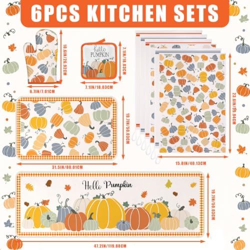 Fanfanwin 10 Pcs Fall Pumpkin Kitchen Decor Set Kitchen Towels Pot Holders Oven Mitts and Rugs Set Thanksgiving Towels for Baking Cooking BBQ Autumn Home(Multicolored Pumpkin,Multicolor,12)