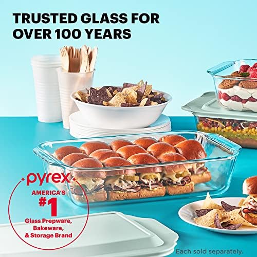 Pyrex 8x8 Deep Glass Baking Dish with Plastic Lid, Deep Casserole Dish