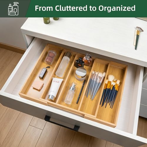 Utoplike Drawer Organizer Kitchen Utensils, Expandable Bamboo Cutlery Tray
