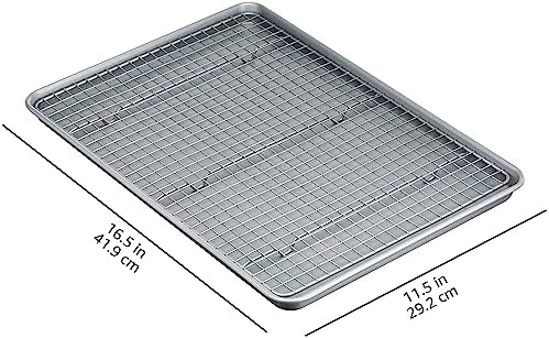 Amazon Basics Ceramic Nonstick Baking Sheet & Cooling Rack Set, Dishwasher Safe, Oven Safe, Half Sheet Size, Gray, 1-Pack