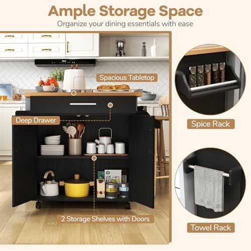 COSTWAY Kitchen Island On Wheels, Rolling Storage Trolley Cart