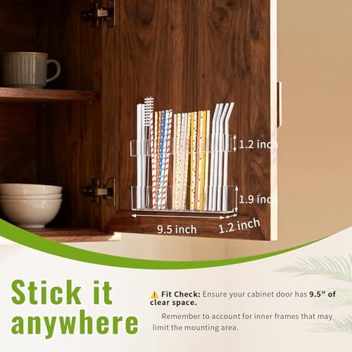 Mpotmiy 9.5" Large Acrylic Straw Holder for Cabinet Door, Straw Organizer