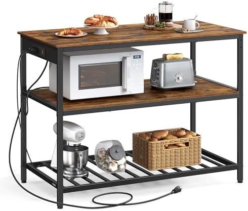 VASAGLE Kitchen Island with 3 Shelves, Storage Cabinet, Steel Structure