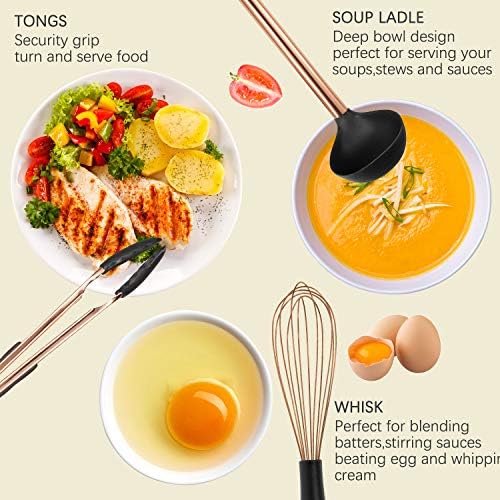 MIBOTE Silicone Cooking Kitchen Utensils Set, Wooden Handle, Coffee