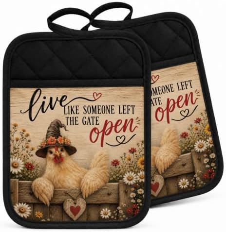 Farmhouse Halloween Chicken Pot Holders for Kitchen 2 Pack Set