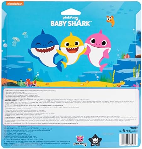 First Years Baby Shark Toddler Dinnerware Set - Includes Plate, Bowl, Fork and Spoon - 4 Count, Blue