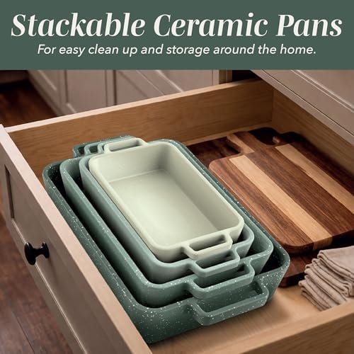 COOK WITH COLOR Ceramic Bakeware Set of 4, Porcelain Casserole Dishes for Oven, Rectangular Baking Dish Set with Handles, Oven Safe for Lasagna, Baking, Roasting & Serving