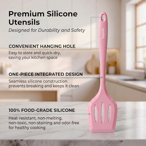 Vayvnt Cooking Utensils Set, 10PCS Non Toxic Silicone Set for Kitchen, Pink