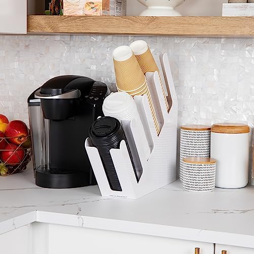 Mind Reader Cup and Lid Dispenser, Countertop Org, Coffee Bar, Beverage Cup, Kitchen, Breakroom, 4"L x 18"W x 16"H, White
