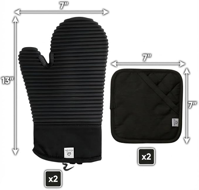 Extra Long Silicone Oven Mitts and Pot Holders Sets | Heat Resistant 500°F - Image 2
