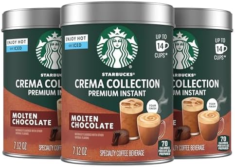 Starbucks Crema Collection Premium Instant Molten Chocolate Flavored Instant Coffee, 100% Arabica Beans, 3 Tins (7.12 Oz Each) 1.34 lb.