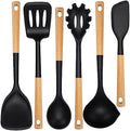 NCUE 6-Pcs Silicone Kitchen Utensils Set Wood Handle BPA-Free Food Grade