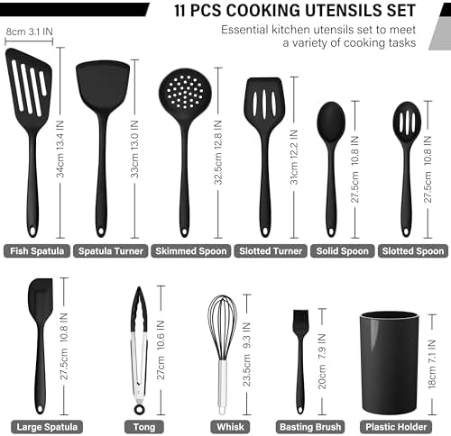 HaWare 11 PCS Silicone Cooking Utensils Set, Black