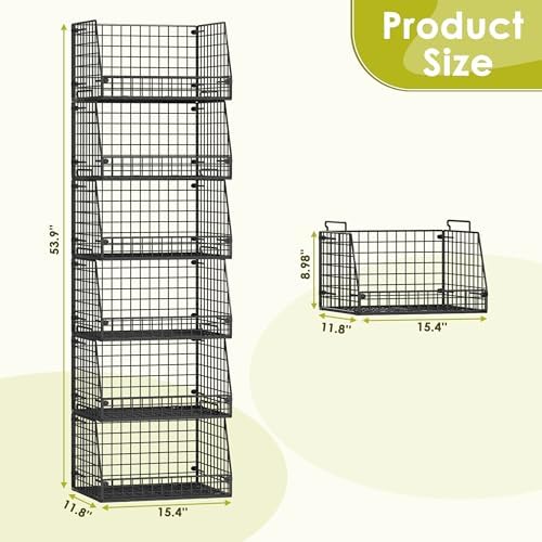 Jakyitvi 6 Pack Stackable Wire Baskets for Pantry,6 Pank Metal Pantry Organizer Storage Bins for Kitchen Snack, Fruit, Potato, Onion & Vegetable Storage, Wire Baskets for Pantry Organization
