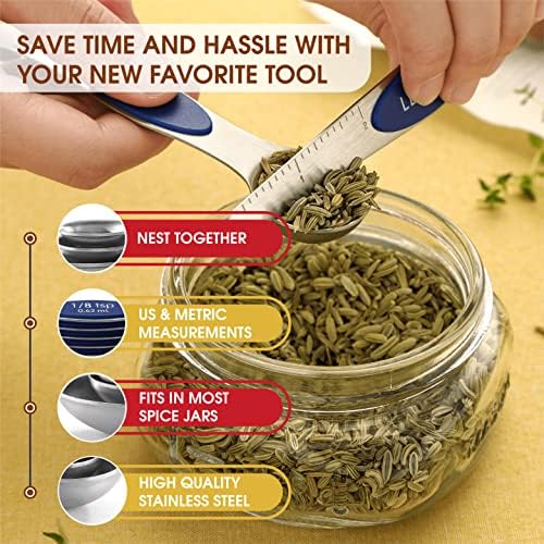 Spring Chef 8 Magnetic Measuring Spoons Set for Baking & Cooking, Sapphire