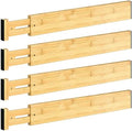 4 Pack Bamboo Drawer Dividers 17-22" Adjustable Kitchen Organizer, Natural