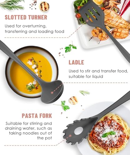 Gray Kitchen Utensils Set-12 Pieces Silicone Cooking Utensils Set