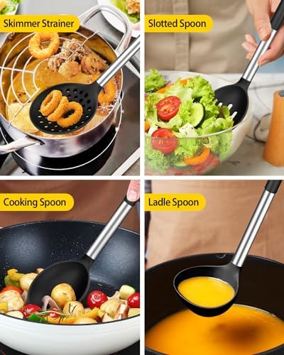 Silicone Kitchen Utensils Set, 8Pcs Cooking Utensils with Holder, Black