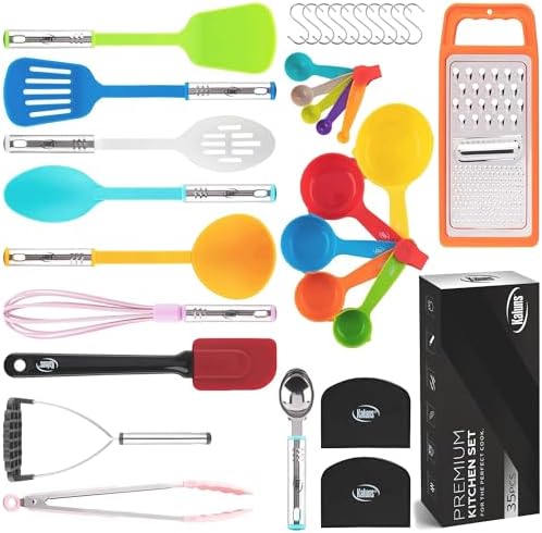 Kitchen Utensils Set 35 PCS Cooking Utensils Set, Nonstick and Heat Resistant Nylon Stainless Steel Silicone Spatula Set - Kitchen Gadgets Home Essentials Kitchen Accessories, Apartment Must Haves