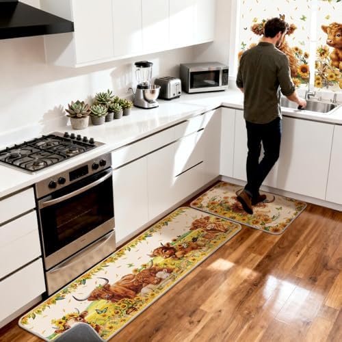 13 Pcs Sunflower Highland Cow Kitchen Curtains Valance Decor Set