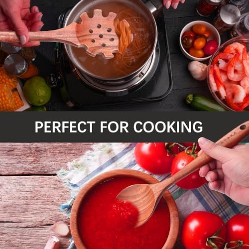 Wooden Spoons for Cooking,10 Pack Wooden Utensils for Cooking Wooden Cooking Utensils Wooden Kitchen Utensils Set Natural Teak Wooden Spatulas for Cooking