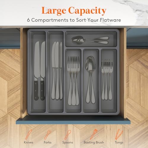 Lifewit Silverware Organizer with Lid, Covered Utensil Tray, 12.6x11.8
