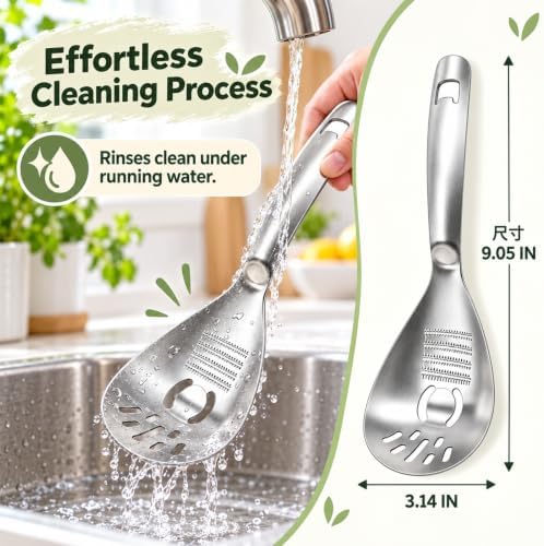 5-in-1 Stainless Steel Cooking Spoon, Multipurpose Stainless Steel Kitchen Spoon, Egg Yolk Separator, Potato Garlic Masher, Grater Plate, Bottle Opener & Slotted Spoon