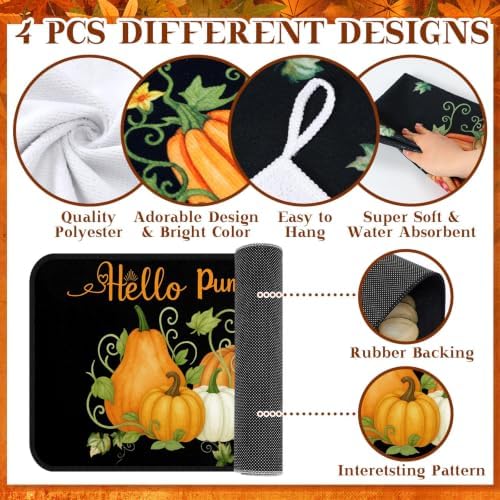 Fanfanwin 10 Pcs Fall Pumpkin Kitchen Decor Set Black Kitchen Rugs Set
