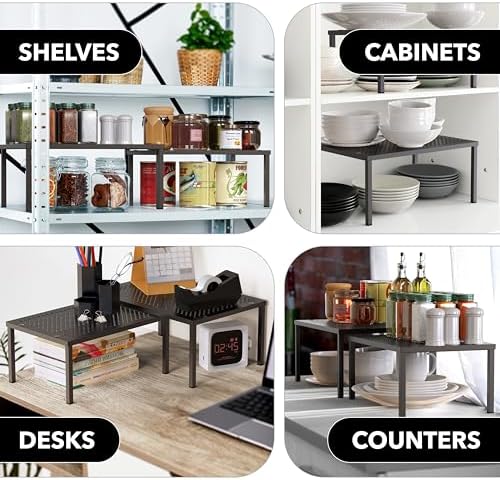 Simple Houseware Cabinet Counter Shelf Organizer w/Steel Surface, Bronze