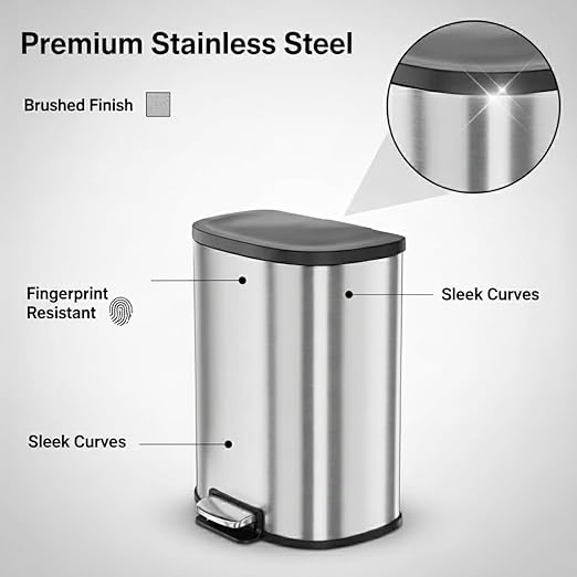 Garvee Stainless Steel Trash Can, 50 L/13 gal Hands Free Garbage Can - Image 4