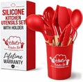 12 Pcs Red Kitchen Accessories with Holder for Nonstick Cookware