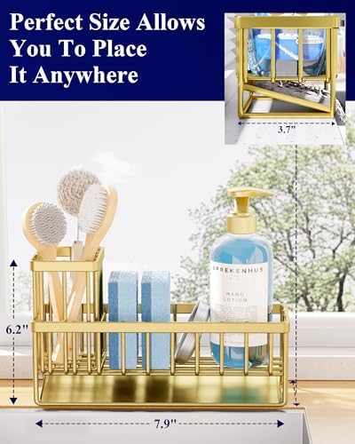 Kitsure Sponge Holder for Kitchen Sink, 7.9"x3.7"x6.2", Gold