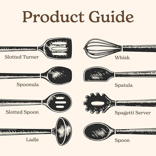 Country Kitchen Non Stick Silicone Utensil Set with Rounded Wood Handles for Cooking and Baking, 8 Piece Set, Black