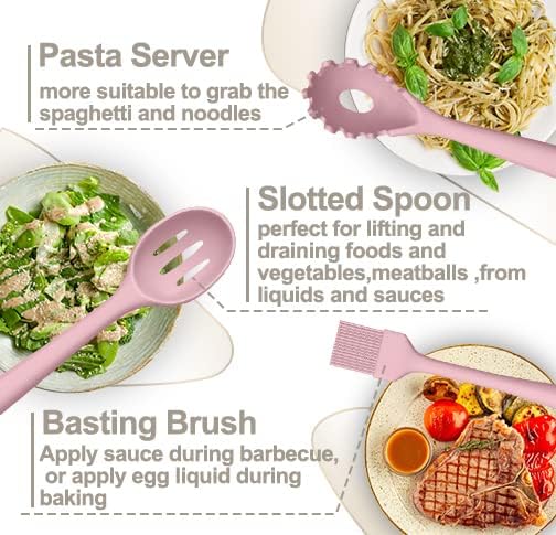 Silicone Cooking Kitchen Utensil Set, AIKKIL 43 Pcs Pink Cooking Utensils Set - Image 4