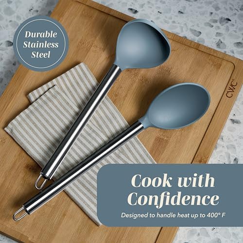 COOK WITH COLOR Silicone Cooking Utensils, Kitchen Utensil Set, Easy to Clean Silicone Kitchen Utensils, Cooking Utensils for Nonstick Cookware, Kitchen Gadgets Set, 10 Pieces, Blue and White