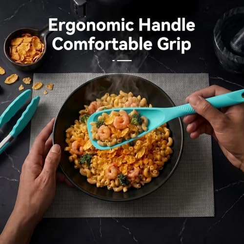 Silicone Cooking Utensils Set - 600°F Heat Resistant, Nonstick Kitchen Utensil Set with Spatulas, Spoons, Whisk, Tongs, BPA Free, Dishwasher Safe (Teal)