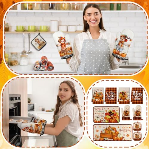 Fanfanwin 10 Pcs Fall Thanksgiving Pumpkin Kitchen Decor Set Scarecrow