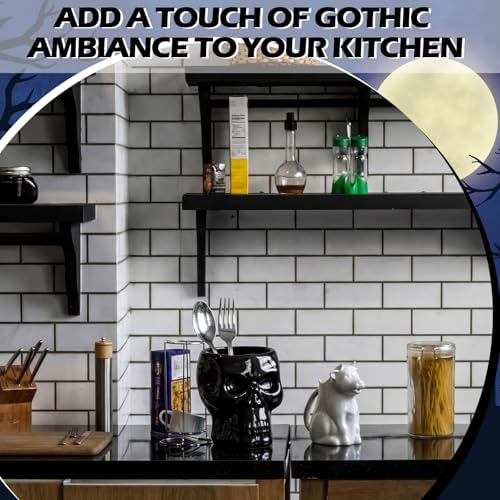 Yungyan Ceramic Skull Utensil Holder for Kitchen Gothic Accessories