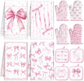 SiliFine 12 Pcs Pink Bow Kitchen Accessories Set Coquette Style